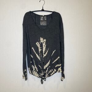 Young Fabulous & Broke Lightweight Pullover V-Neck Sweater Gray Cream EUC Sz M